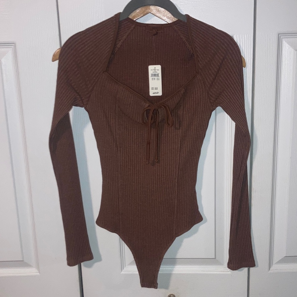 Aerie Chocolate Ribbed Long Sleeve Top